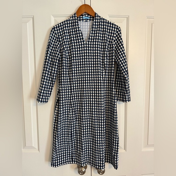 J.MCLAUGHLIN Abstract Plaid Gingham Printed Catalina Cloth V Neck Pleated Dress - Picture 1 of 8